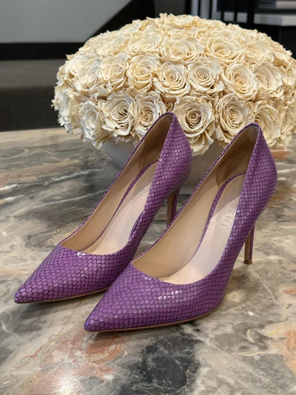 M.Gemi The Esatto 90mm Purple Snakeskin Embossed Pointed Toe Pumps Size 39